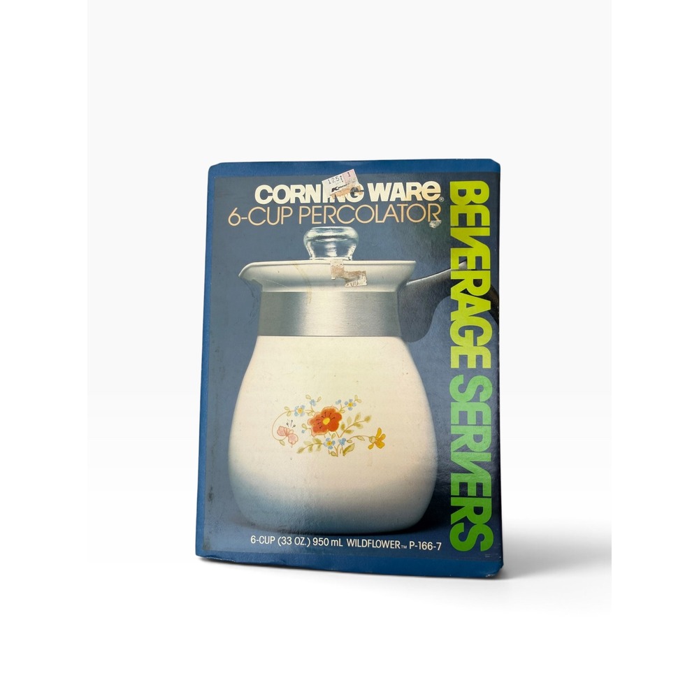 Corning Ware Wildflower 6 Cup Percolator P-166-7 White Sealed Vintage NOS Retro